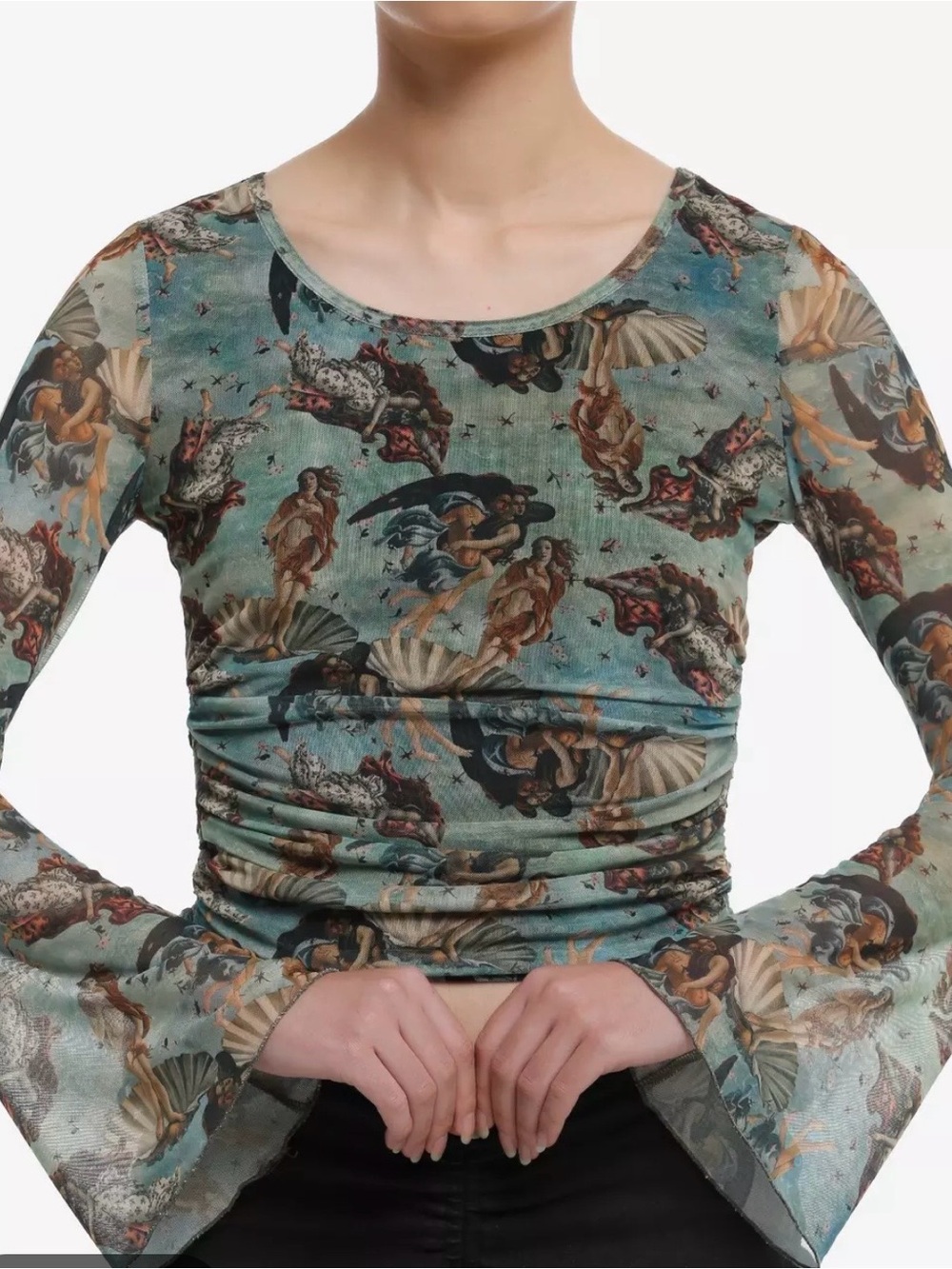 Social Collision XS The Birth Of Venus Mesh Long-Sleeve Top